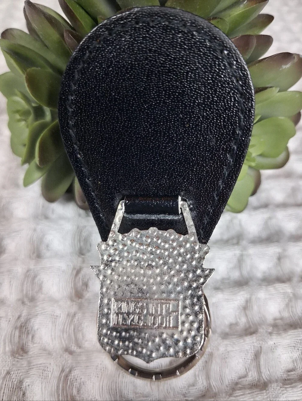 Vintage '70's Cadillac Black Leather Keychain w/Cloisonne Enamel Crest